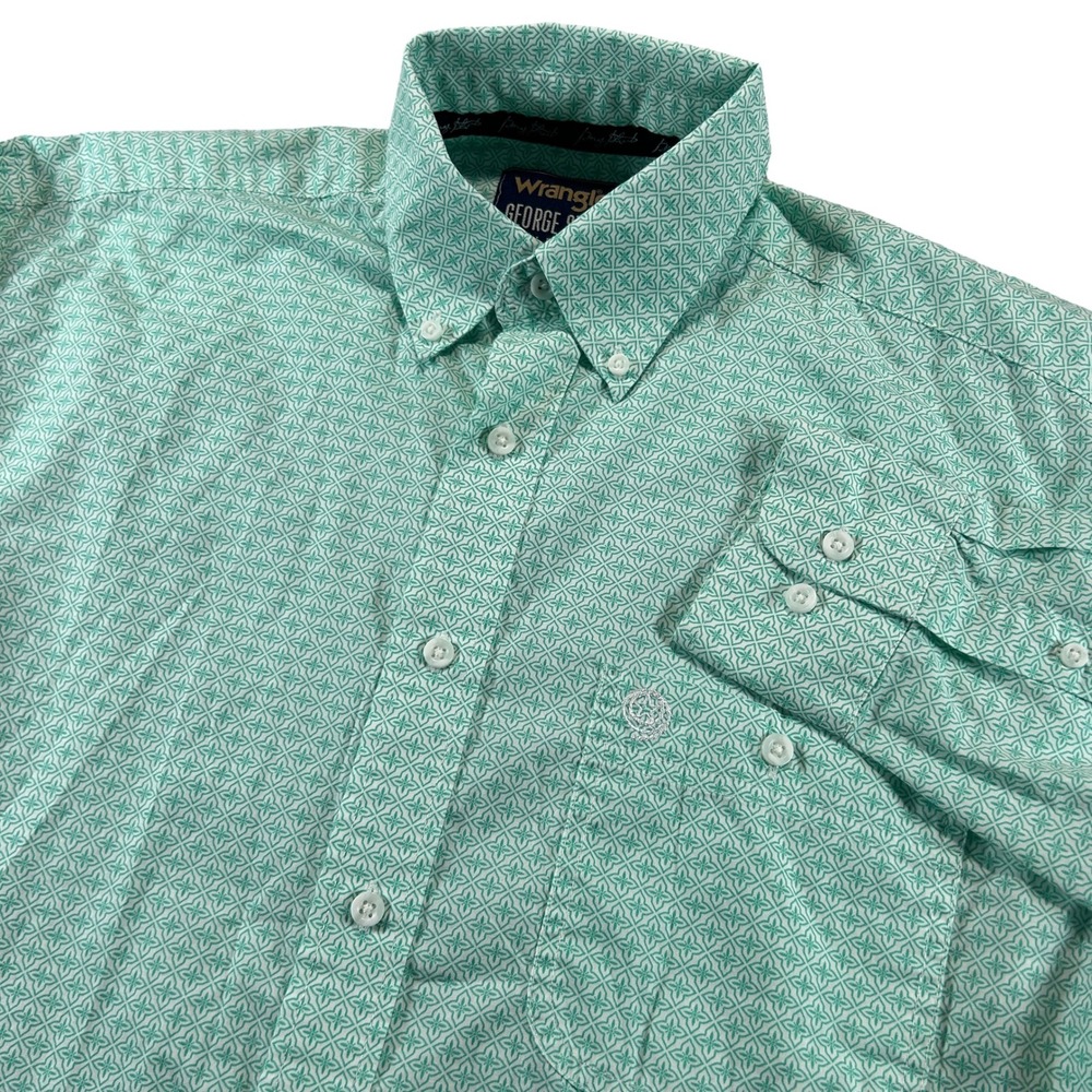 Wrangler Button Down Shirt Mens Medium Mint Green George Strait MGSG607 Pattern